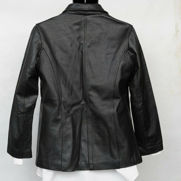 Gap Black Genuine Full Grain Leather Full Zip Lined Motorcycle Jacket Womens M